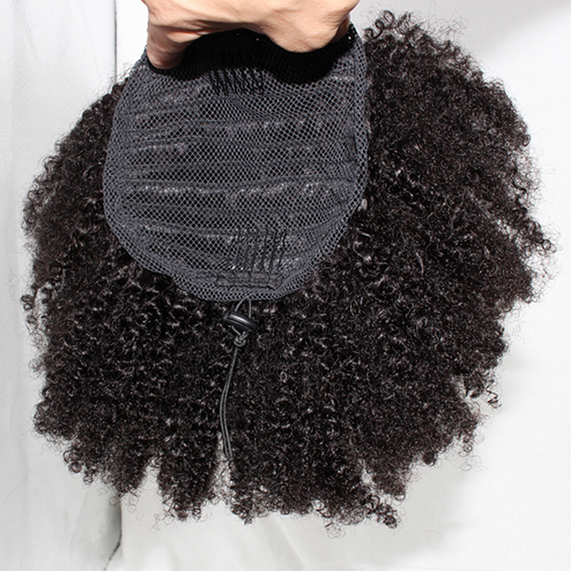 120g Afro Kinky Curly Ponytail For Black Women Natural Black Remy Hair 1 Piece Clip In Ponytails Drawstring 100% Human Hair