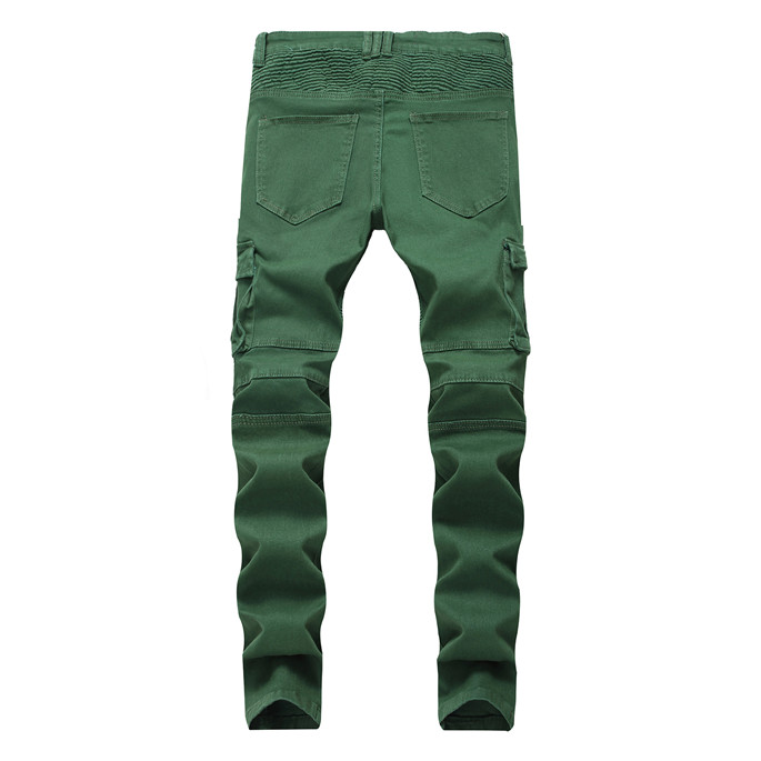Fashion- Mens Jeans Army Green Pockets Mens Straight Jeans With Zipper Fashion Male Apparel