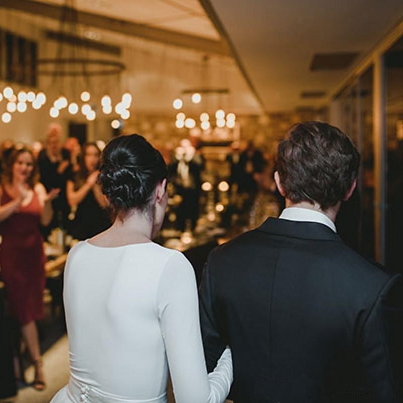 Fall 2019 Modest Long Sleeve Wedding Dresses Jewel Neck Natural Waist A Line Sweep Train Ivory Satin and Tulle Plain Bridal Gowns