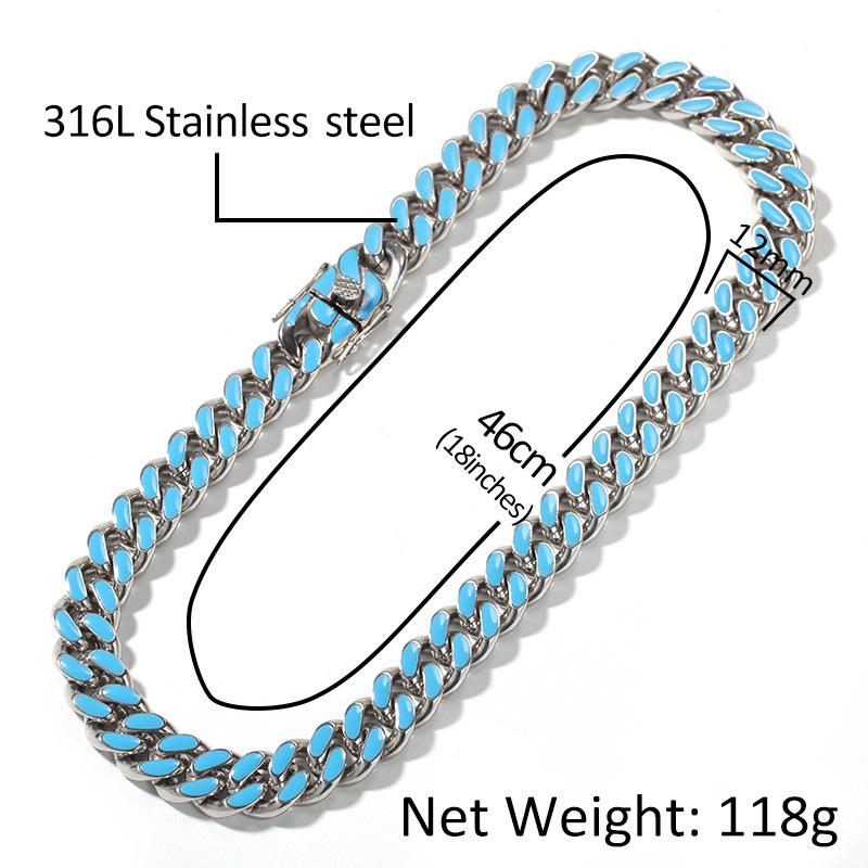 New 12mm 8 Colors New Fashion Gold Colorful Enamel Cuban Link Chain Mens Personalized Choker Necklace Hip Hop Rapper Jewelry Gifts for Men