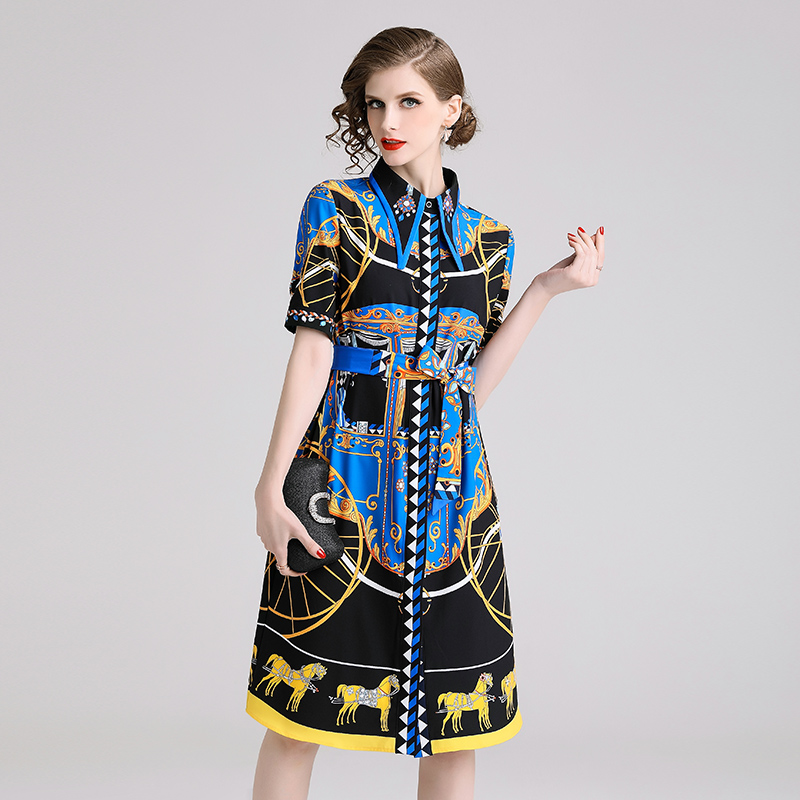 Brand Design Women Dress Summer Elegant Polyester Bodycon Party Casual Print Short Sleeve Midi with Belt Shirt OL Work Dresses, Blue
Brand Design Women Dress Summer Elegant Polyester Bodycon Party Casual Print Short Sleeve Midi with Belt Shirt OL Work Dresses, Blue