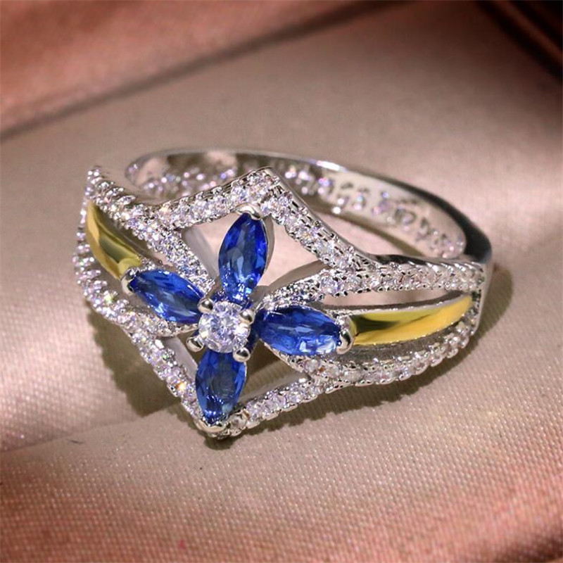 Hot Sale Ring for Women Vintage Fashion Jewelry 925 Sterling Silver Blue Sapphire Crystal Diamond Party Women Wedding Engagement Cross Ring