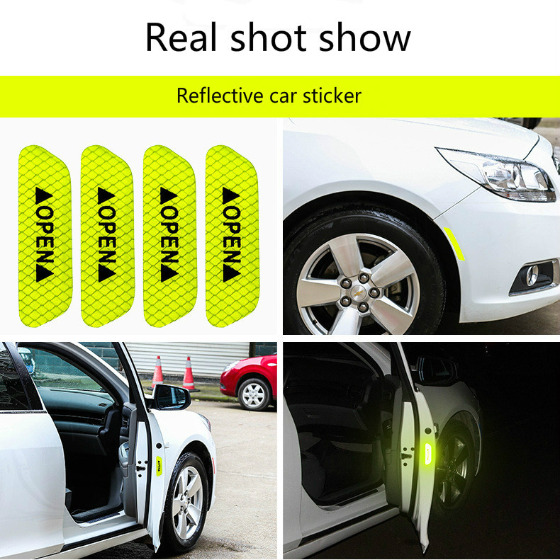 Universal 4Pcs/Set Car Door Stickers Waterproof DIY OPEN Reflective Tape Warning Mark Reflective Notice Auto Accessories