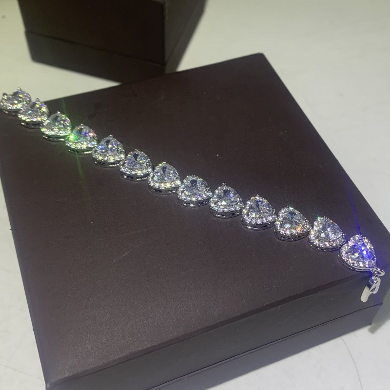 Sterg Sier Heart Bracelet: Pear Cut White Topaz Simulated Dias