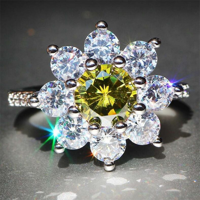 Victoria Deluxe Jewelry 925 Sterling Silver Round Cut OVil White 5A Cubic Zircon Promise Women Wedding Engagement Flower Band Ring Gift