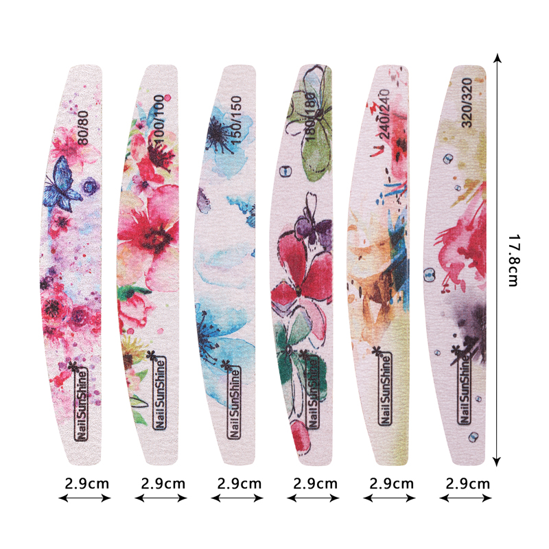 5Pcs/Set Double Sidede Grinding Nail File 80/100/150/180/240/320Half Moon Nail File Buffer Block Polish Manicure Polishing Files