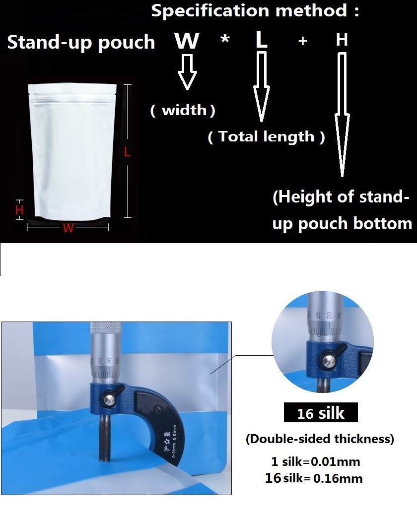20*30+5cm Color Aluminum Foil Bag Aluminized Tea Bag Packaging Stand-up pouch 16silk