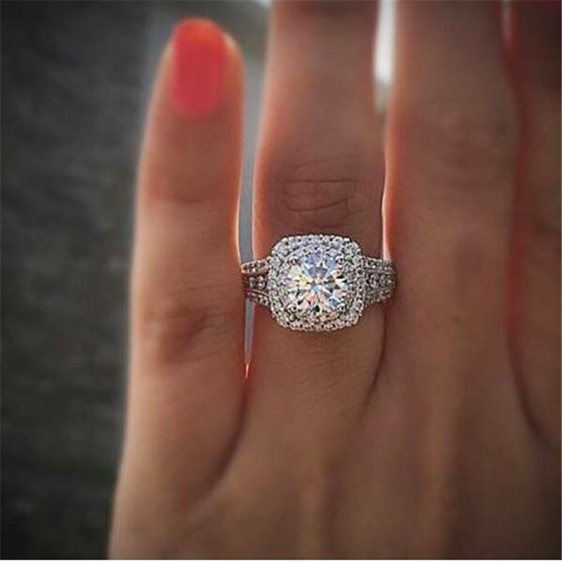 Size 6/7/8/9/10 Luxury Jewelry 925 Sterling Silver Round Cut White Topaz CZ Diamond Gemstones Pave CZ Party Women Wedding Engagement Ring
