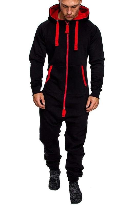 2020 Men's One-piece Pajamas Hoodie, Men's Solid Color Jumpsuit with Zip Hoodie Street Workwear 6 Colors Camouflage