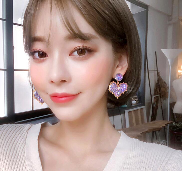 925 silver needle exaggerated fantasy romantic love purple earrings female temperament diamond earrings WL028