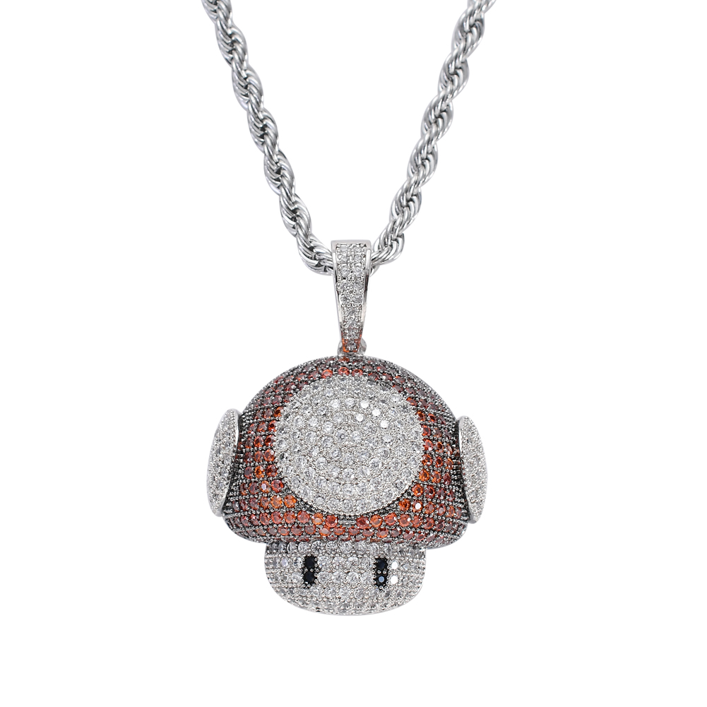 Wholesale-Hip Hop mushroom Pendant Copper Micro pave with CZ stones Necklace Men Gift Jewelry CN059