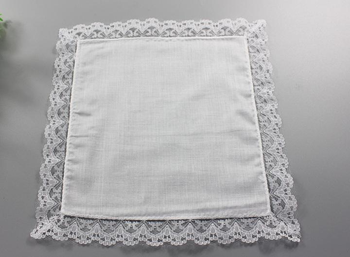 12PCS 23 * 25CM Cotton Ladies Handkerchief Pure White Handkerchief Small Square with Lace