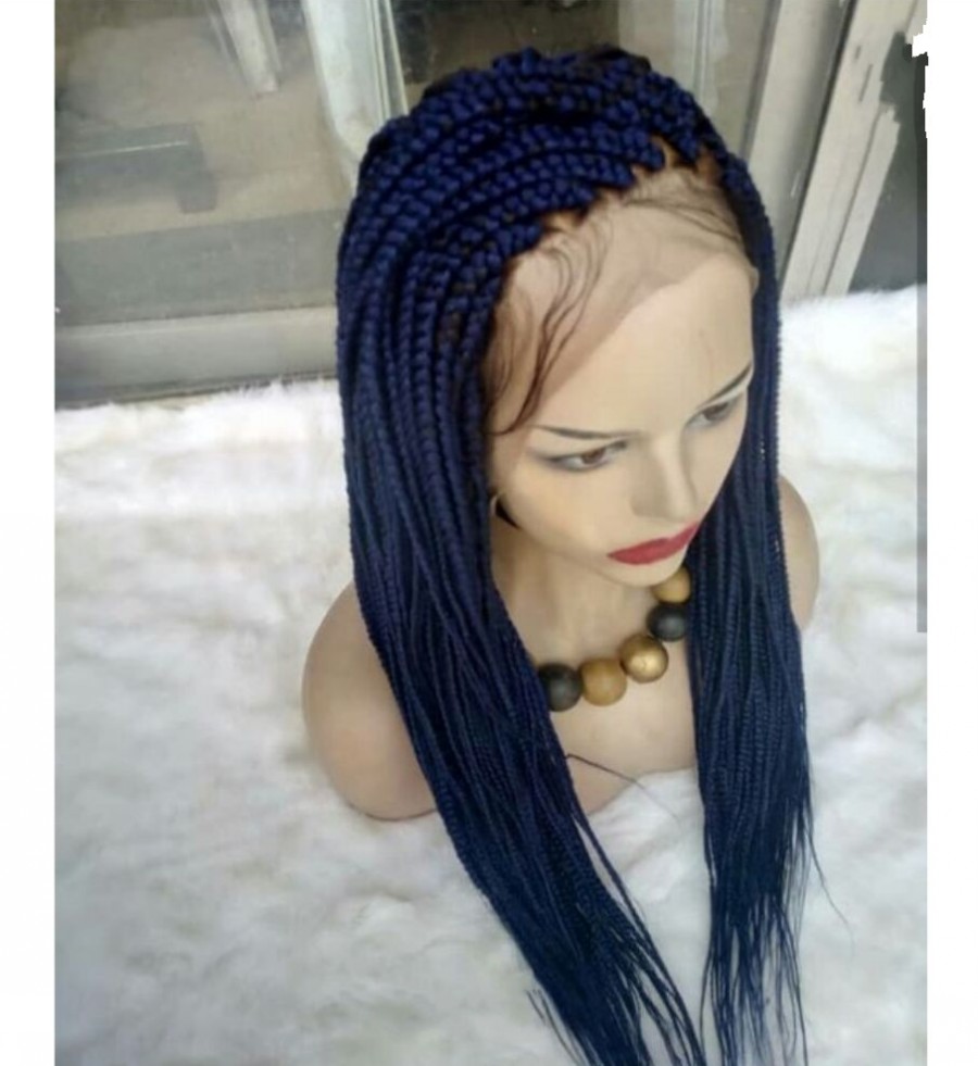 250density perruque senegalese braid lace wig brazilian synthetic Braided Wigs with Baby Hair blue color Lace Front Wig for women
