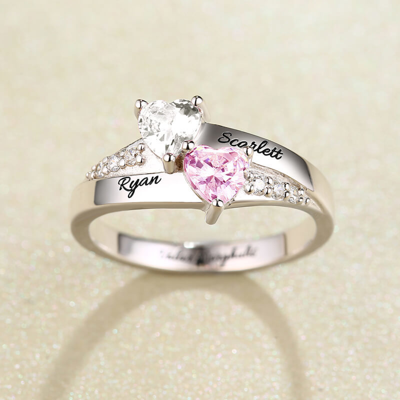 Personalized 925 Sterling Silver Rings Custom Heart Birthstone Ring With 2-5 Names Jewelry For Her Mother Day's Gift J190716