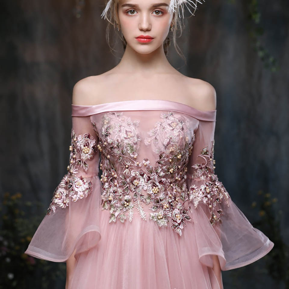 Pink Flowers Floral Illusion Print Lace Up A-line Elegant Evening Dresses Floor Length Party Gown Evening Gowns