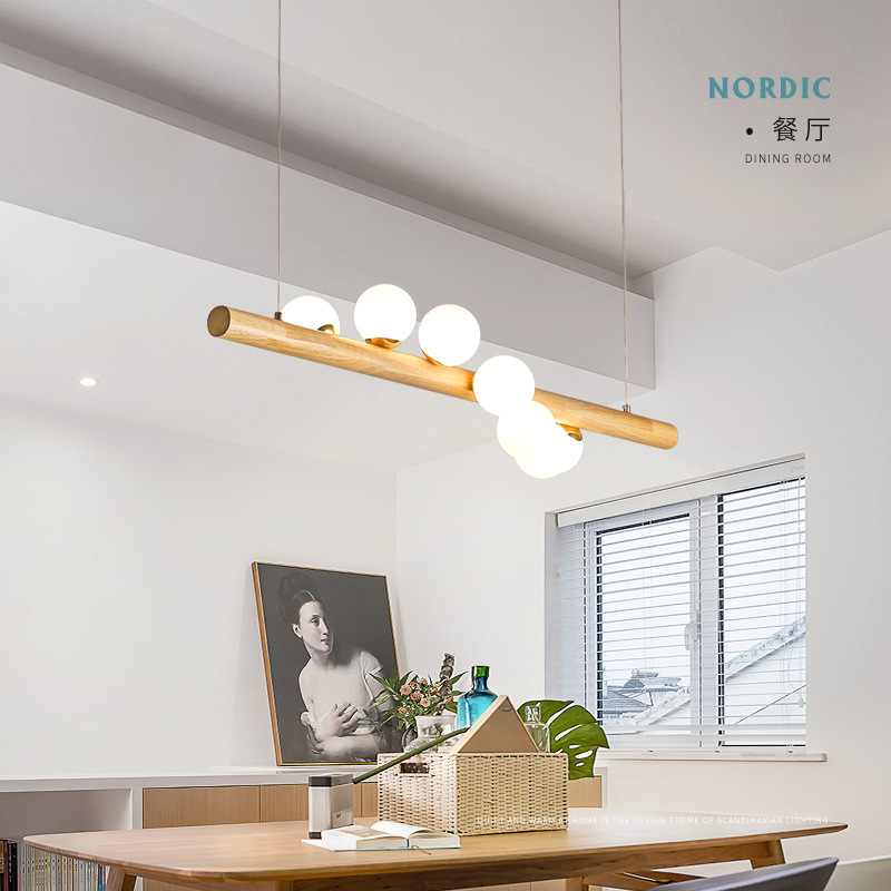 Wood White Glass Ball Led Pendant Lamps Dining room Hanglamp G4 Bulb Coffee Shop Bar chandelier Home Luminaire Nordic Lamp