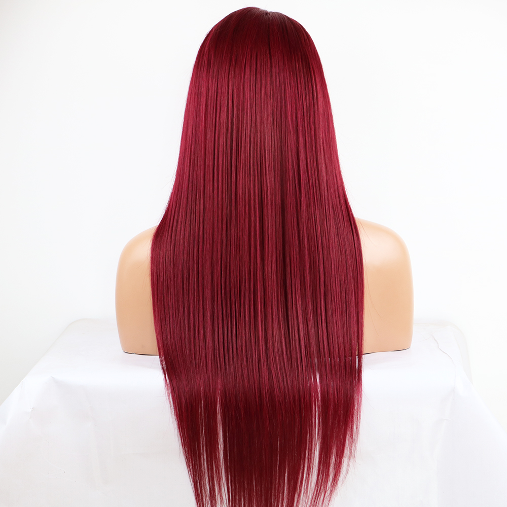 Red Color Silk Straight Glueless Full Lace Wigs With Baby Hair Pre Plucked Remy Burgundy Human Hair Wig For Women