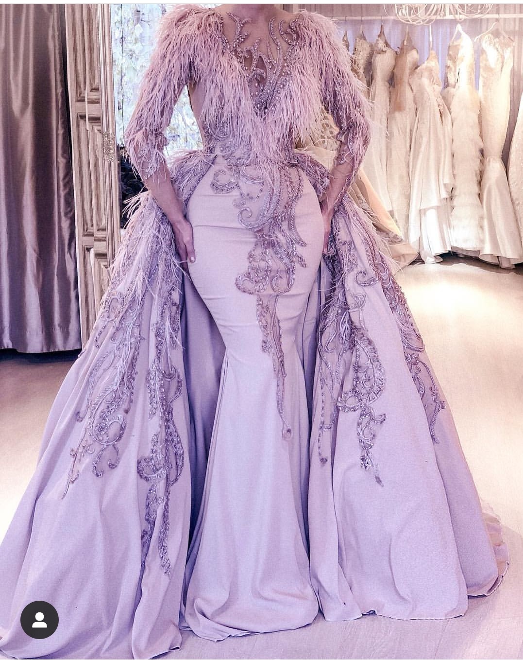 lavender mermaid prom dress with detachable train feather evening gowns long sleeve overskirts beads embroidery formal plus size gown