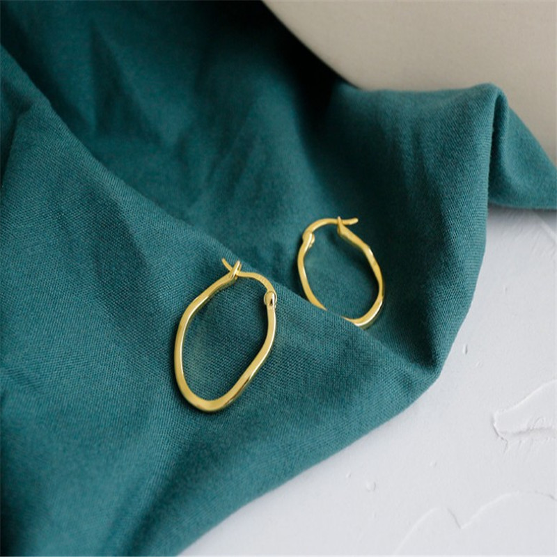 Authentic 925 Sterling Silver Hollow Circle Earrings For Women Girls Geometric Irregular Concave Convex Oval Hoop Earring