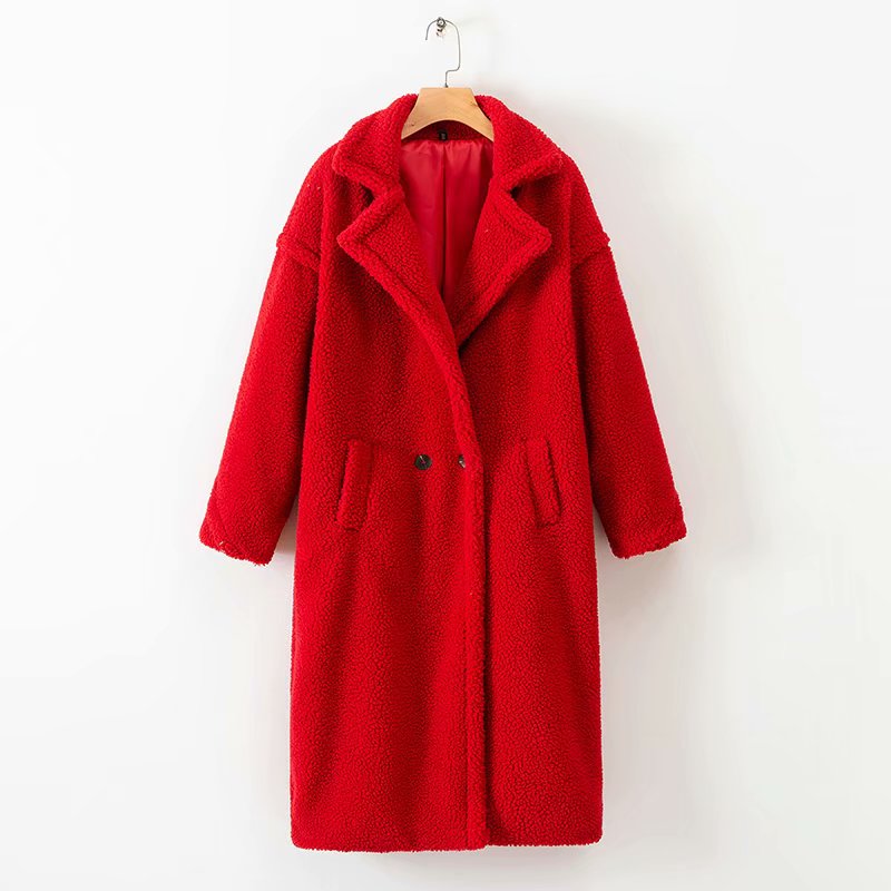 Women Faux Fur Thick Warm Long Coat Winter Teddy Fleece Jacket Double Breasted Long Sleeve Loose Outerwear Casual Casaco Femme