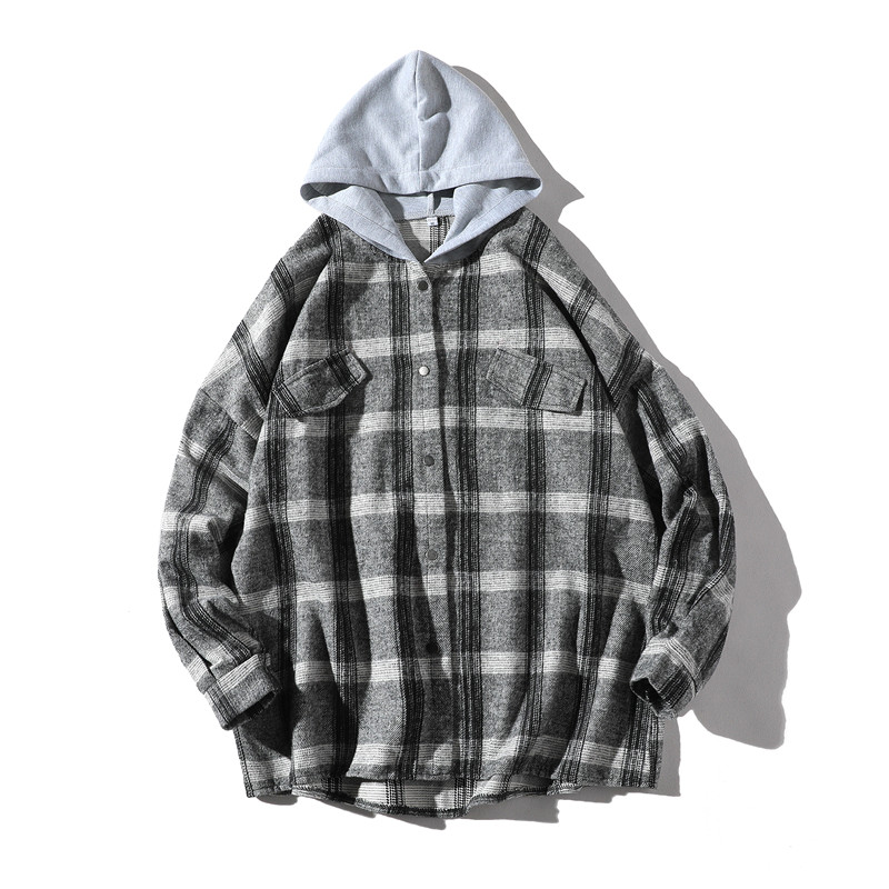Men Shirt With Hooded Autumn and Spring New Brand Hip-Hop Lattice Shirt Coat Men Streetwear Single Breasted Shirts, Black
Men Shirt With Hooded Autumn and Spring New Brand Hip-Hop Lattice Shirt Coat Men Streetwear Single Breasted Shirts, Black