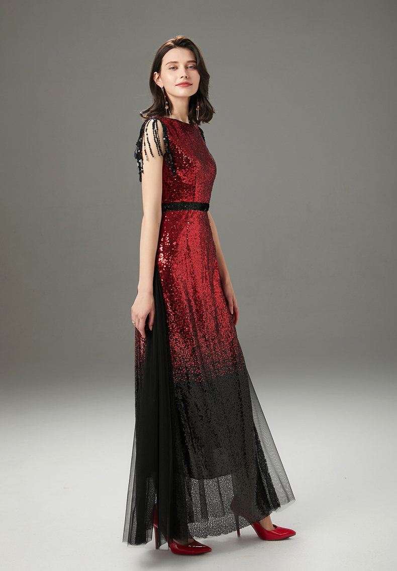 Women's Runway Dresses O Neck Sleeveless Sequined Tassels Color Block Layered Elegant Party Prom Dresses