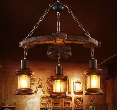 American industrial style vintage loft ship wood chandelier net coffee restaurant bar clothing store arro-boat wood chandelier