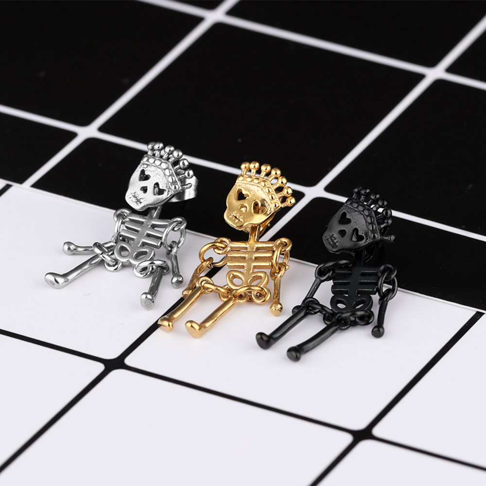 Fashion Cool Men's Skeleton Stud Earrings Jewelry 316L Stainless Steel Retro Skull Ear Bone Nail Earrings