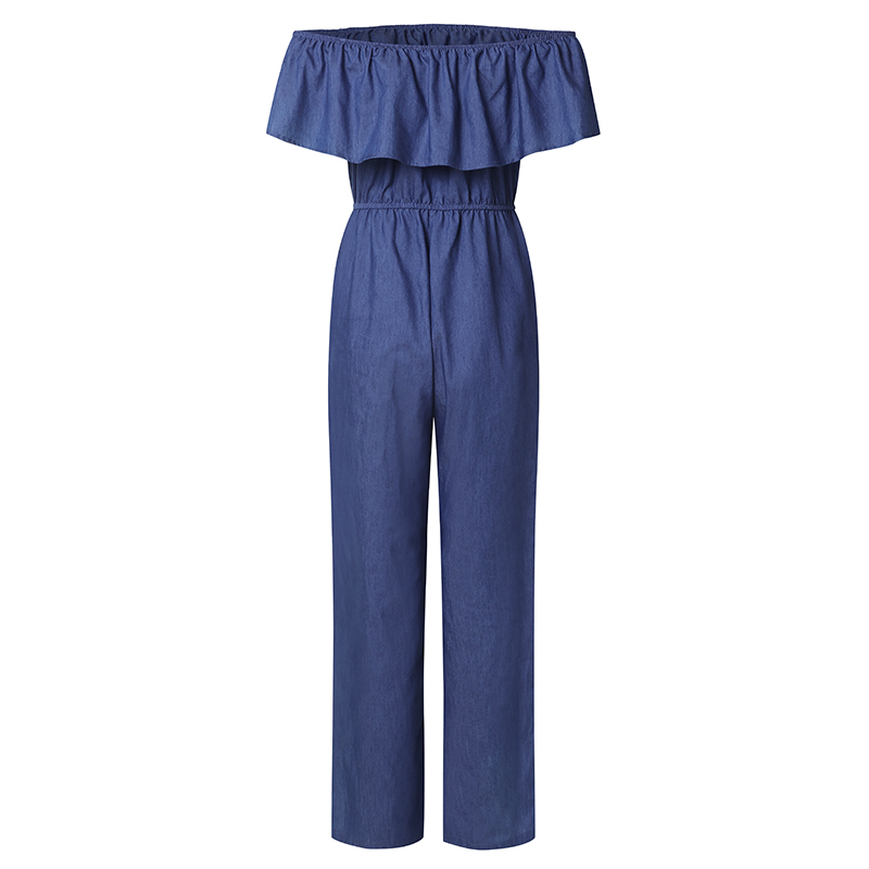Denim Rompers Womens Jumpsuit 2019 VONDA Summer Sexy Slash Neck Off Shoulder Ruffles Playsuits Overalls Plus Size Wide Leg Pants T200107
