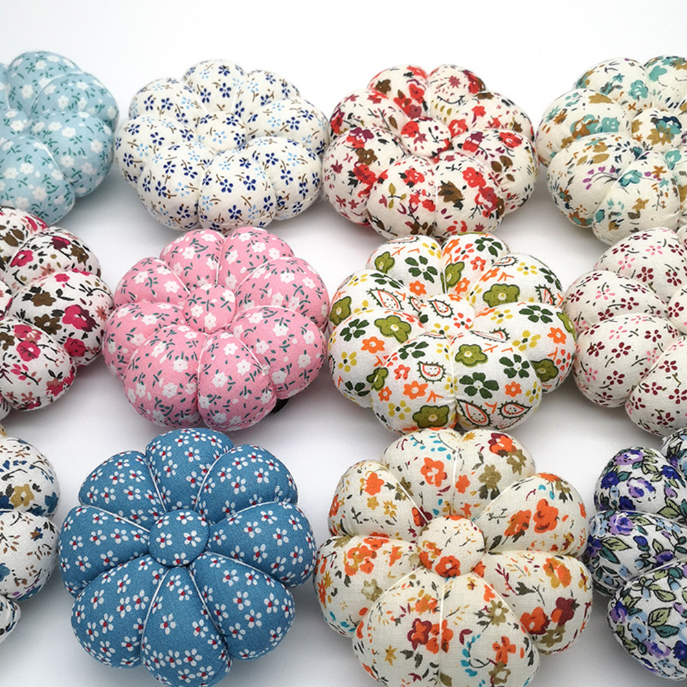 Wholesale-Fabric Pumpkin Shape Cute Sweet Holder Pin Cushions Wearable Needle Pincushion For Sewing Quilting Pin Holder Polka Orchid Bloom