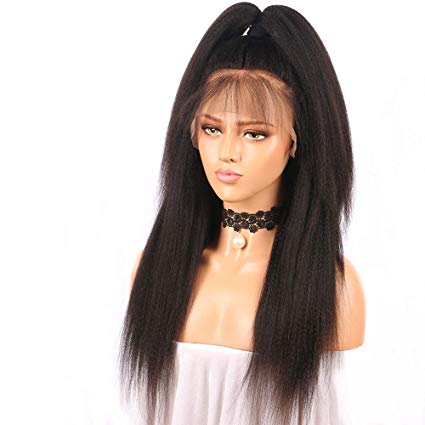 Kinky Straight Human Hair Lace Frontal Wigs Yaki coily Front For Black Women 130% Density Transparent hd 360 Wig
