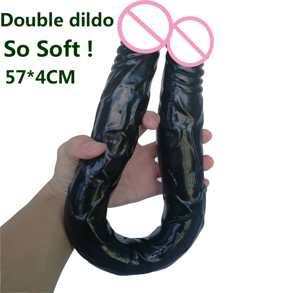 AMABOOM Super Long 57cm Double Dildo réaliste doux pénis fesses Anal lesbiennes Flirter Stimulez Vaginal Sex Toys Femme Y200410