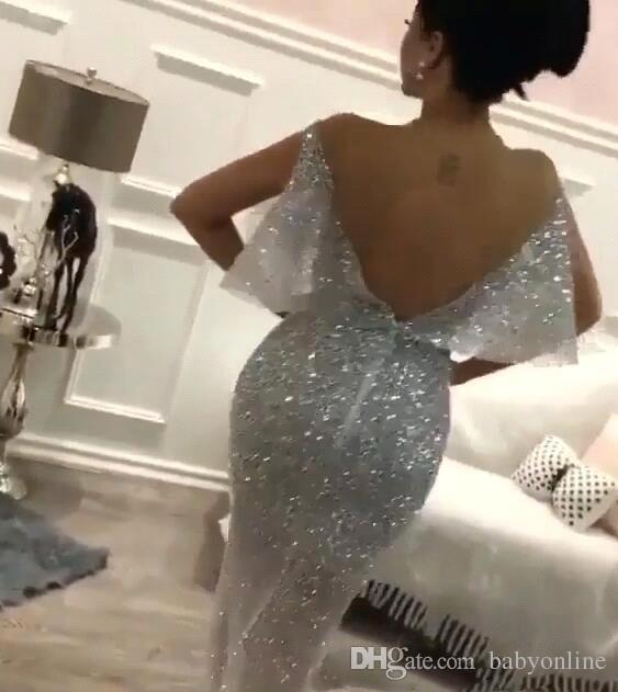 Arrival New Shiny Sier Mermaid Prom Dresses V Neck Sequins Beading Low Cut Backless Party Evening Gowns Formal Dress Custom Vestidos Estidos