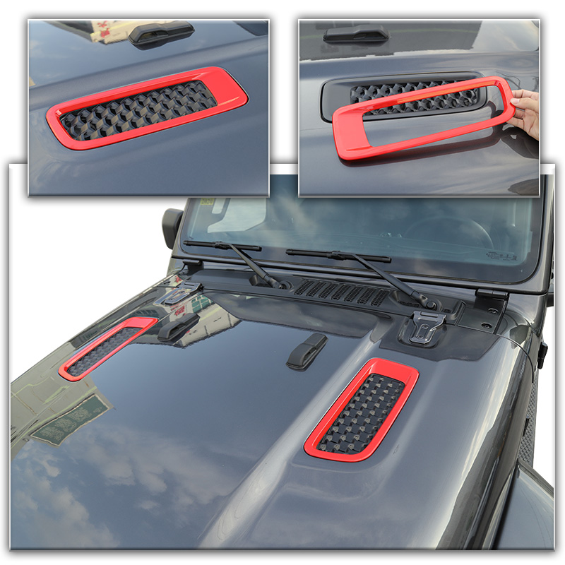 Red Car Engine Hood Air AC Outlet Vent Decoration Cover Sticker For Jeep Wrangler JL 2018+ Auto Exterior Accessories