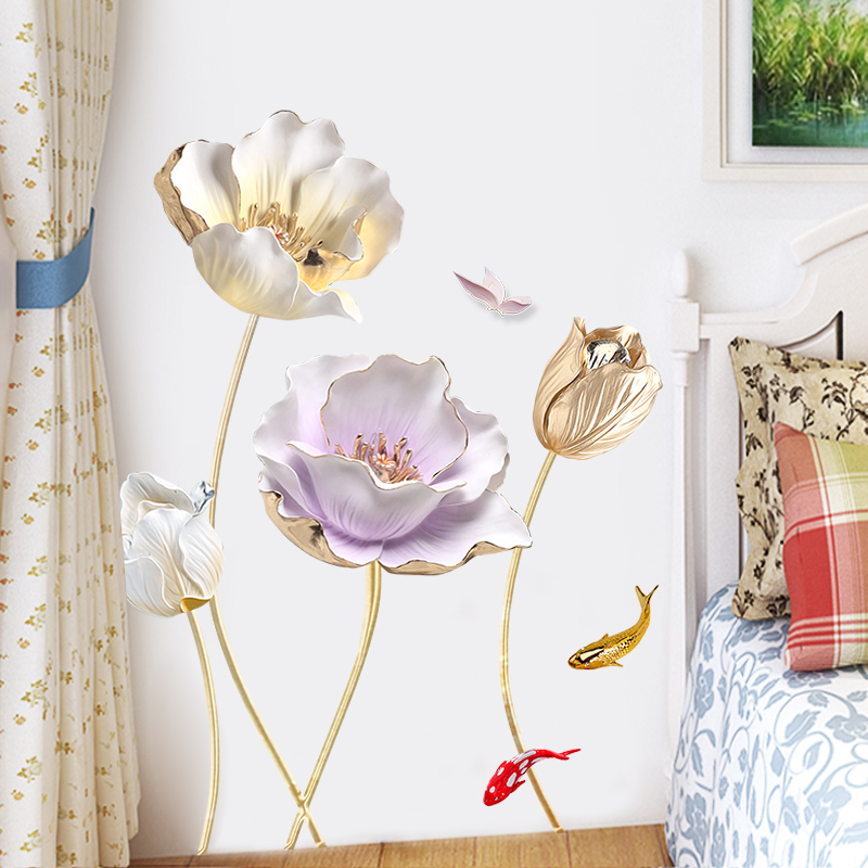 Chinese Style Flower 3D Wallpaper Wall Stickers Living Room Bedroom Bathroom Home Decor Decoration Poster Elegant