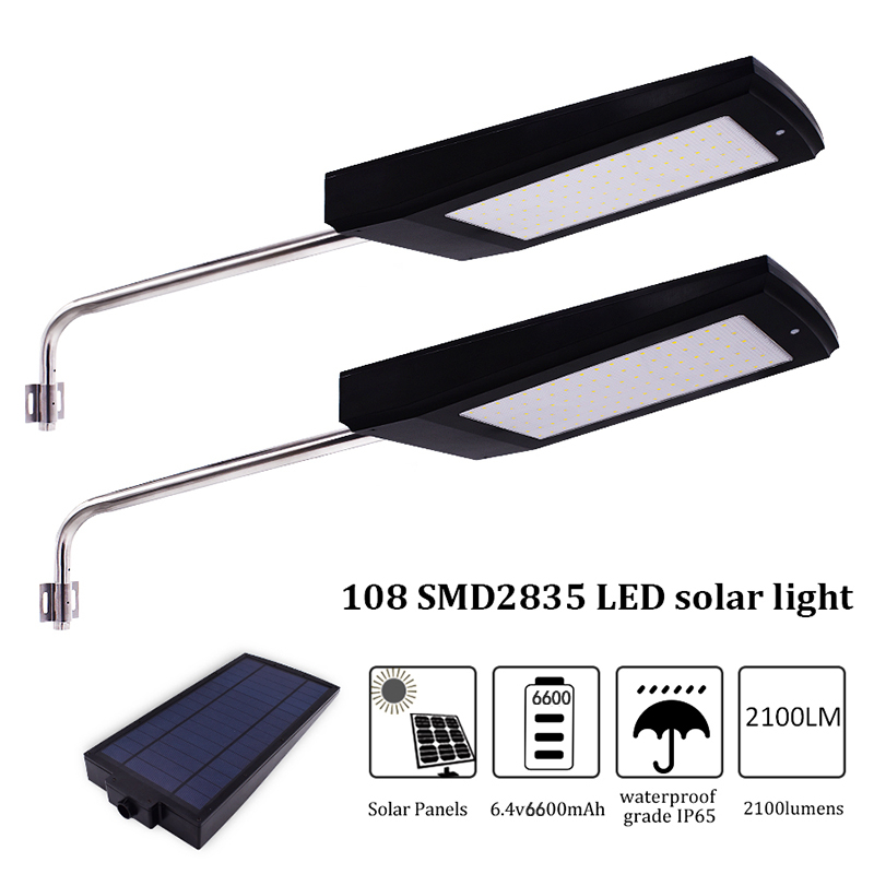 Radar Motion Sensor Solar Lights 108 LED Street Light 15W 2100LM Security Lighting Night Outdoor for Garden Path Street