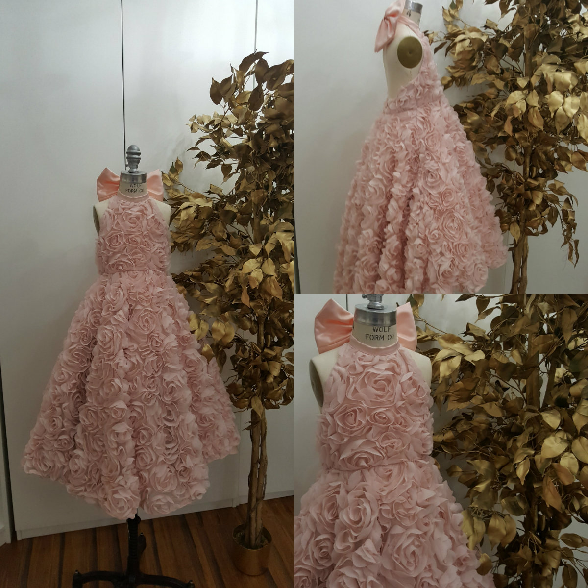 Pink Girls Pageant Dress Halter Handmade Flower Sexy Backless Lace Flower Girl Dresses Custom Luxury Kids Formal Gowns Birthday Party Dress