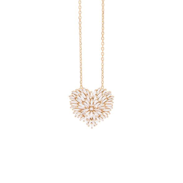 Baguette cz firework Heart pendant necklace for women gold silver high quality sparking bling cz collar