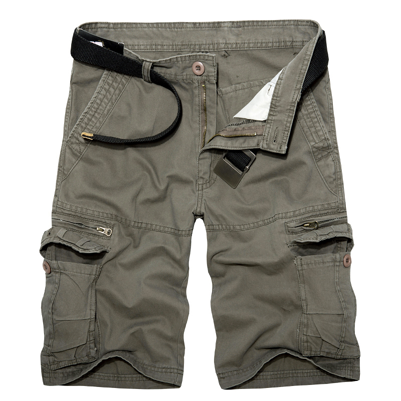 2024 Mens Cargo Shorts Summer army green Cotton Shorts men Loose Multi-Pocket Homme Casual Bermuda Trousers 40