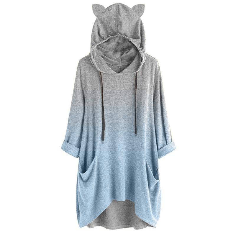 Womail Sweatshirt Cat Ear Hoodies Women Long Sleeve Gradient Color Hooded Sweatshirt Autumn Irregular Pockets Hoody Jackets, Blue
Womail Sweatshirt Cat Ear Hoodies Women Long Sleeve Gradient Color Hooded Sweatshirt Autumn Irregular Pockets Hoody Jackets, Blue