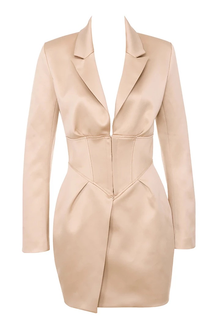 Sexy Khaki Blazer Dress Women - V Neck Bodycon Thin Outwear For B1