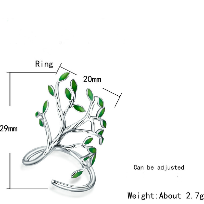 Wholesale-Silver Drop Glaze Leaves Open Rings For Women Original Handmade Lady Prevent Allergy Sterling-silver-jewelry