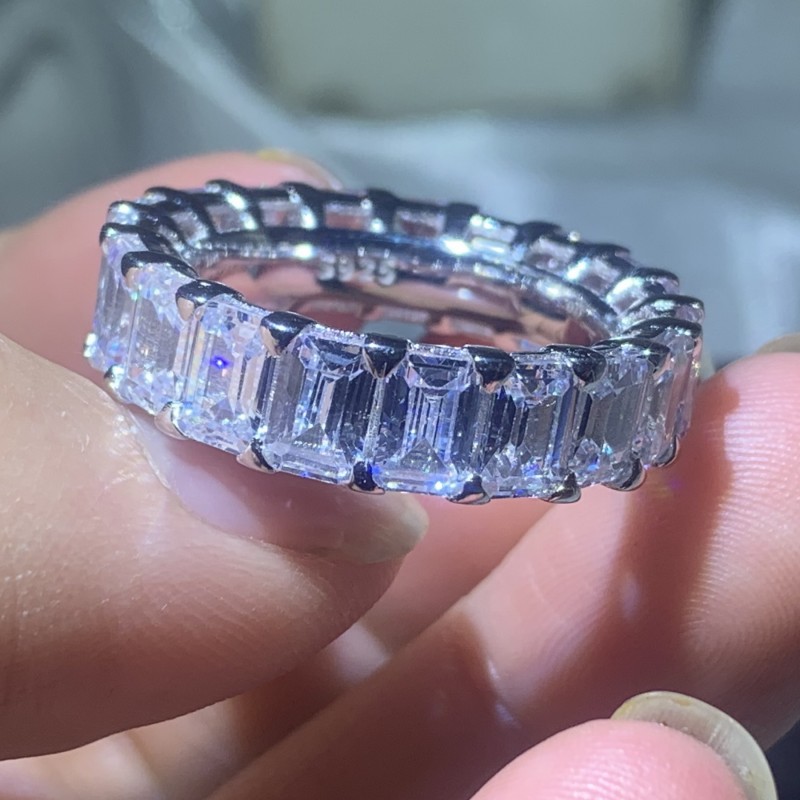 Handmade Luxury Jewelry 925 Sterling Silver Emerald Cut White Topaz CZ Diamond Gemstones Promise Women Wedding Bridal Ring For Lovers' Gift