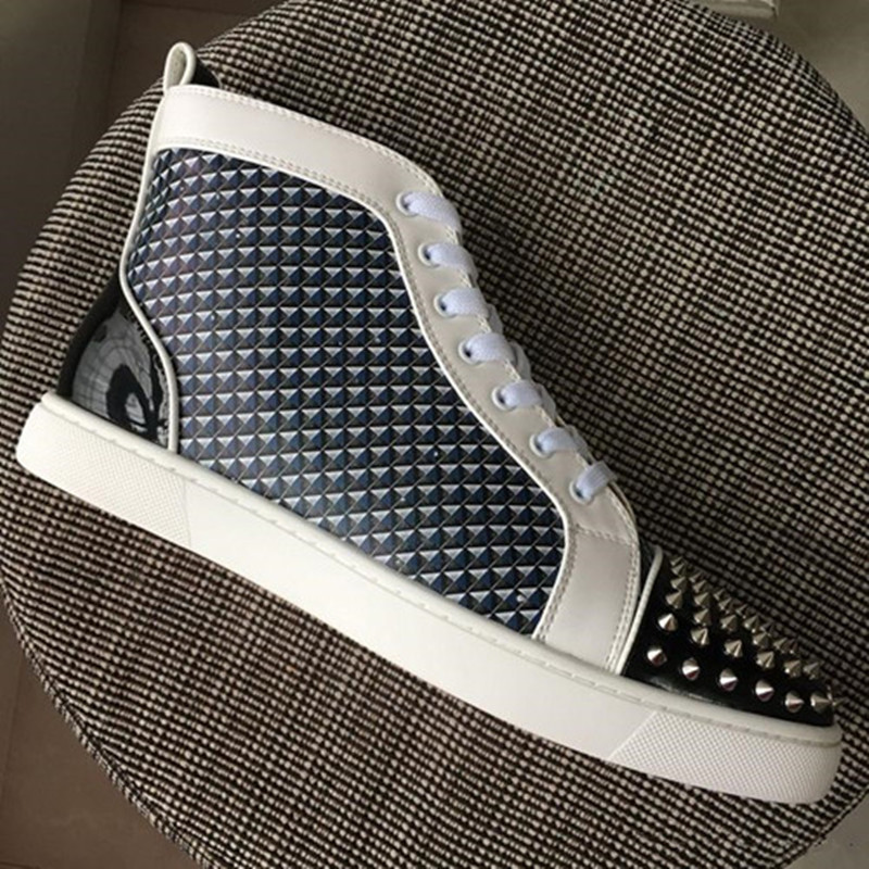 Italy Variety Style High Top Sneaker Shoes Red Bottom Sneakers Multi-colored Rivets Men's Flats Wedding Party Women Shiny Rivets Shoes, As is shown in
Italy Variety Style High Top Sneaker Shoes Red Bottom Sneakers Multi-colored Rivets Men's Flats Wedding Party Women Shiny Rivets Shoes, As is shown in