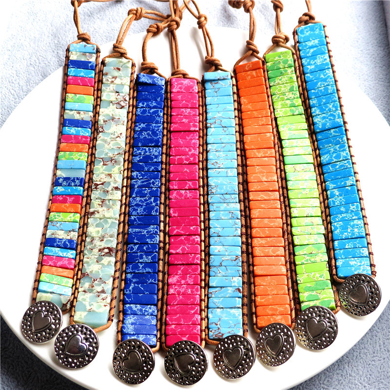 Hot Natural Stone Handmade Multi Color Chakra Bracelet Jewelry Tube Beads Leather Wrap Bracelet Couples Bracelets Creative Gifts
Hot Natural Stone Handmade Multi Color Chakra Bracelet Jewelry Tube Beads Leather Wrap Bracelet Couples Bracelets Creative Gifts
