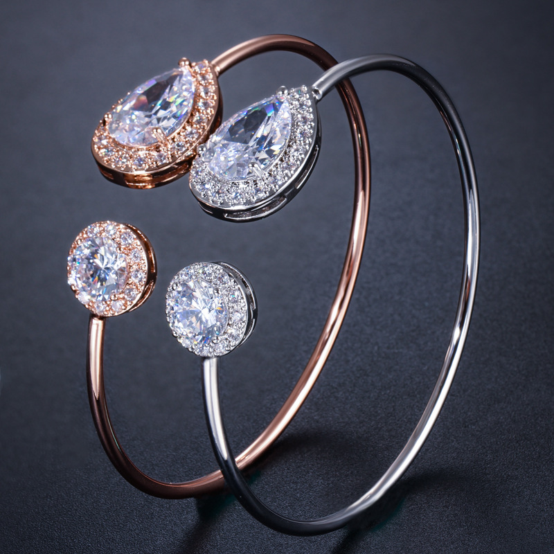 Luckyshine 5 Pcs/Lot Fashion High Quality Holiday Gift Newest Rose Gold Silver Color Water Drop Cubic Zirconia Gemstone Bracelet Bangles