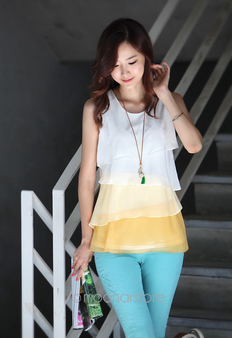 2019 New Design Multi-Colors Shirts for Spring Summer Style Flounce Tiered Tops Round Neck Sleeveless Shirt