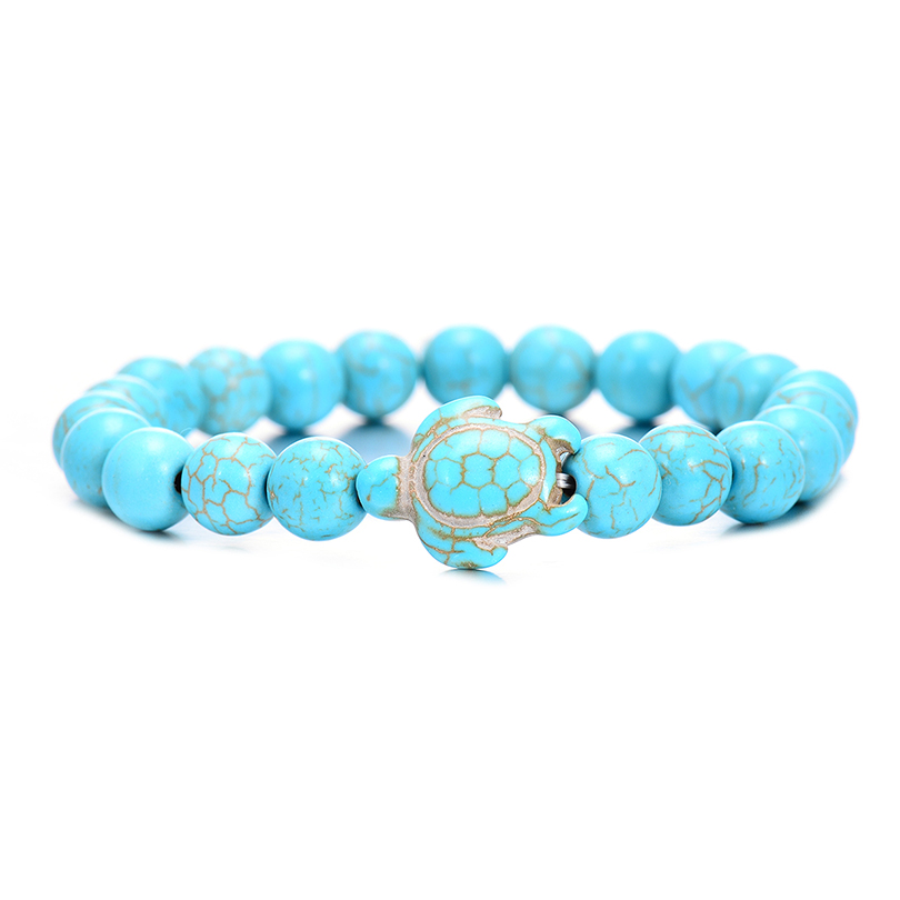 Summer Style Sea Turtle Beads Bracelets Classic 8MM Turquoise Natural Stone Elastic Friendship Bracelet Beach For Women Men Jewelry MKI
