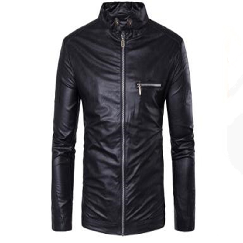 New style men slim stand collar short leather fashion spring and autumn long sleeve coat, White
New style men slim stand collar short leather fashion spring and autumn long sleeve coat, White