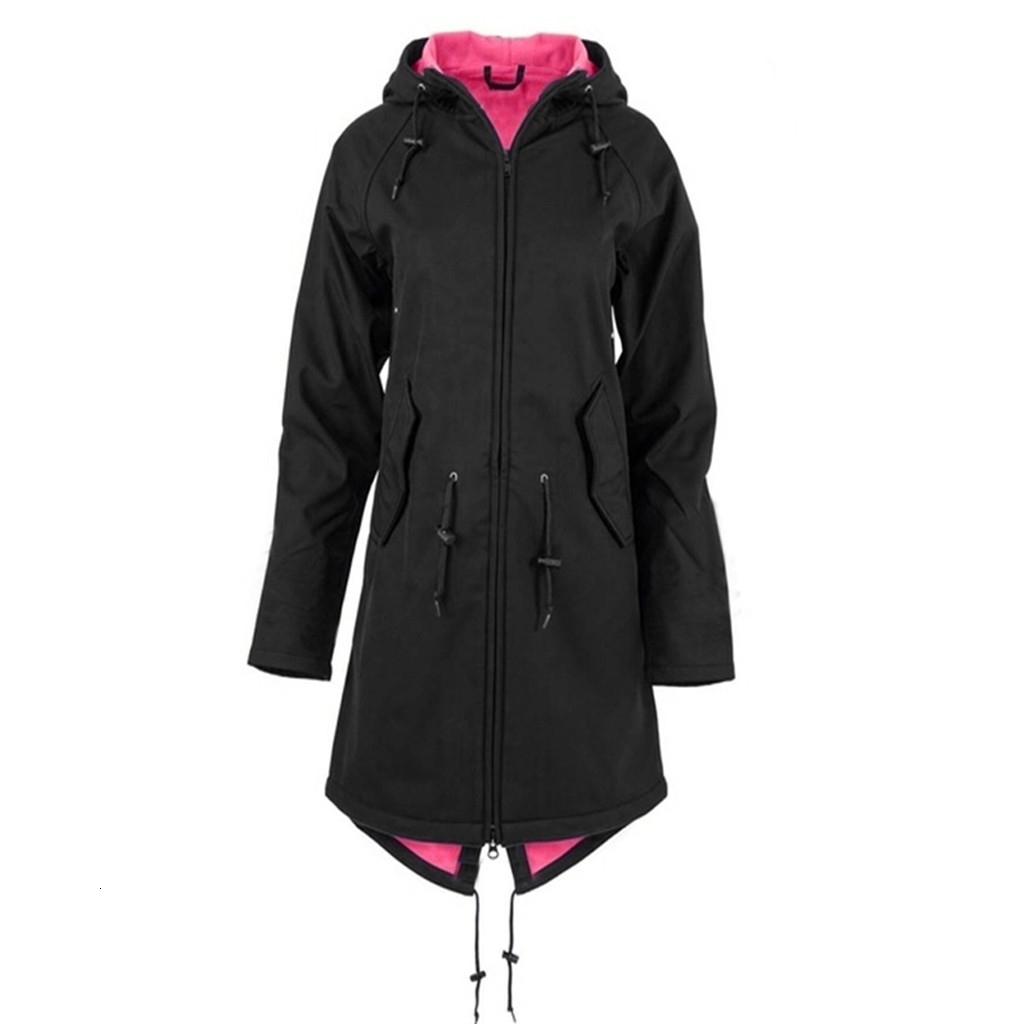 Women's Solid Rain Jacket Outdoor Hoodie Waterproof Long Coat Overcoat Windproof For women Raincoat Outdoor Coat plus-size 9.10 T191109